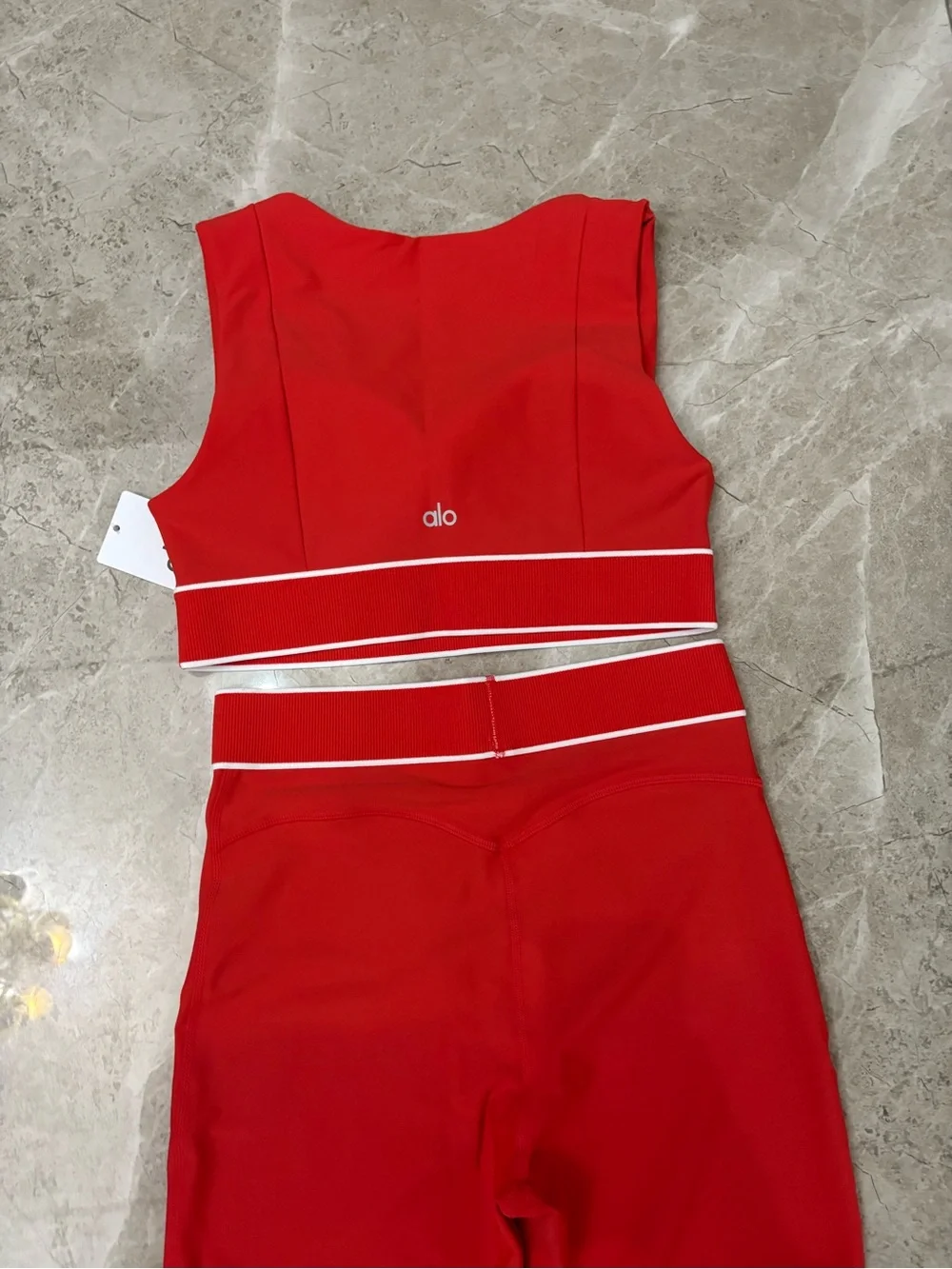ALO Yoga Red High-Rise Leggings and Matching Sports Bra Set